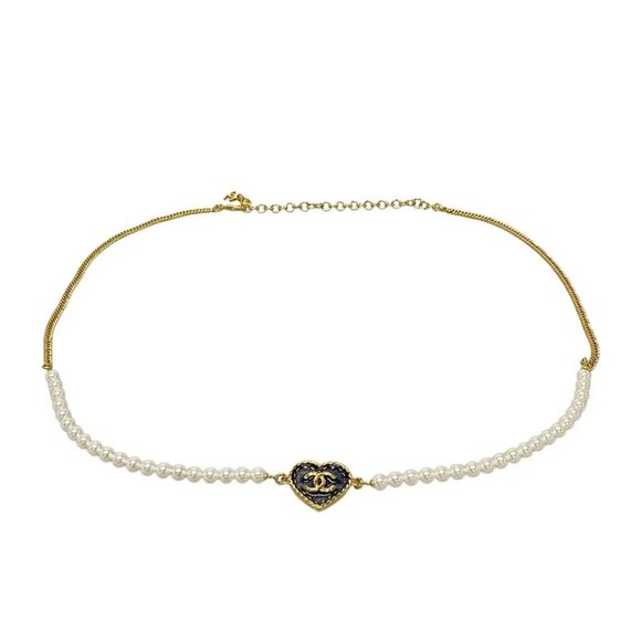Auth CHANEL Gold White Navy Hardware Costume Pearl Belt - Picture 1 of 6